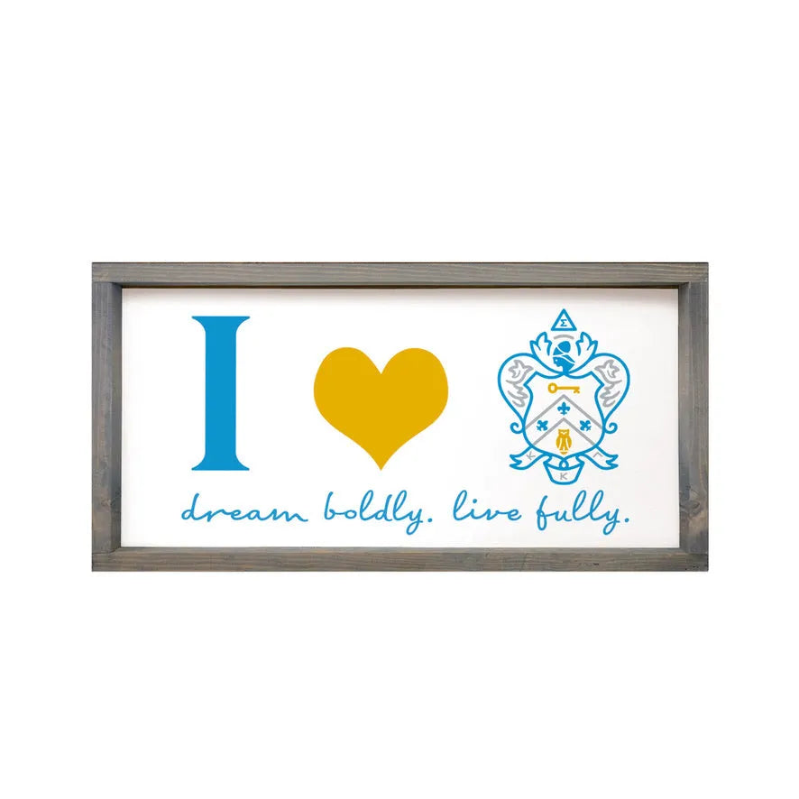 Kappa Kappa Gamma 12x24 Wood Framed Sign - I "Heart" Coat of Arms Weathered Gray Wall Art & Signs