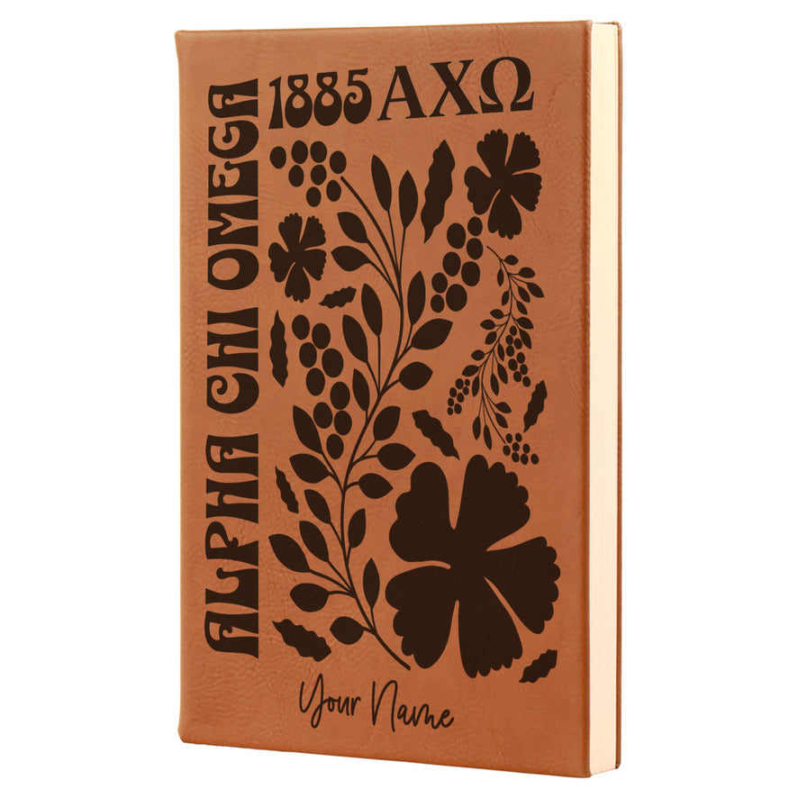 Alpha Chi Personalized Leatherette Notebook Journal - Retro Floral