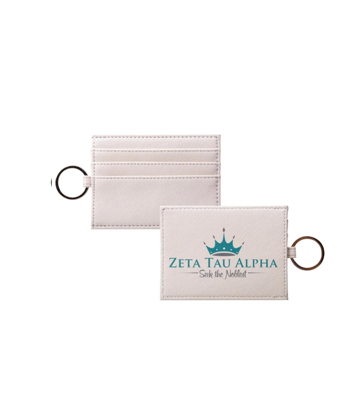 Zeta Tau Alpha Vegan Saffiano Leather Keychain Card Holder Turquoise Travel Wallet