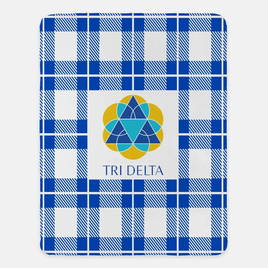 Tri Delta XL 60x80 Plaid Sherpa Blanket - Blue Throw Blankets