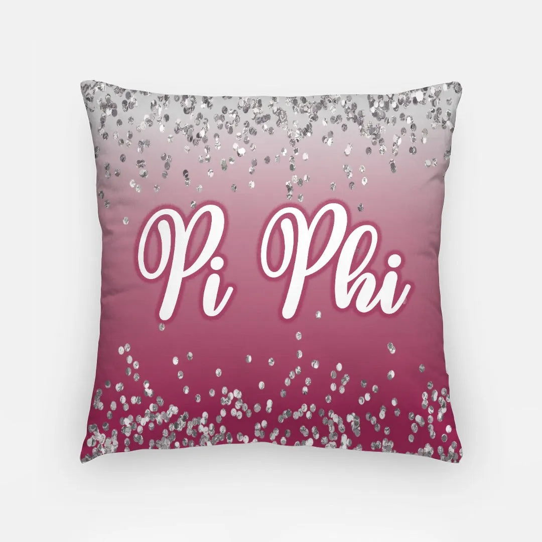 Pi Phi Glitter Pillow Cover - Wine 18" | Custom Gifts and Decor