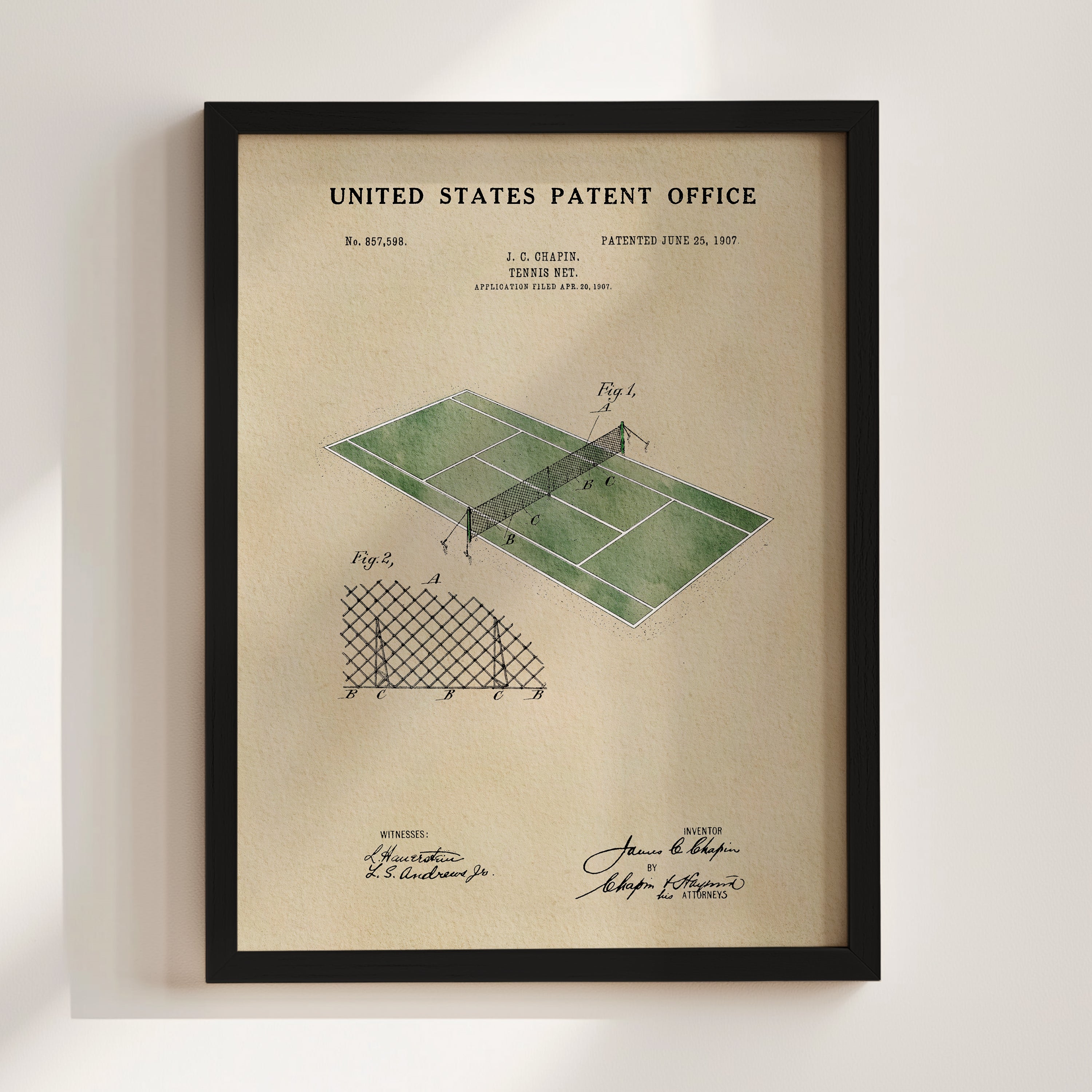 Tennis Court US Patent Wall Art Print