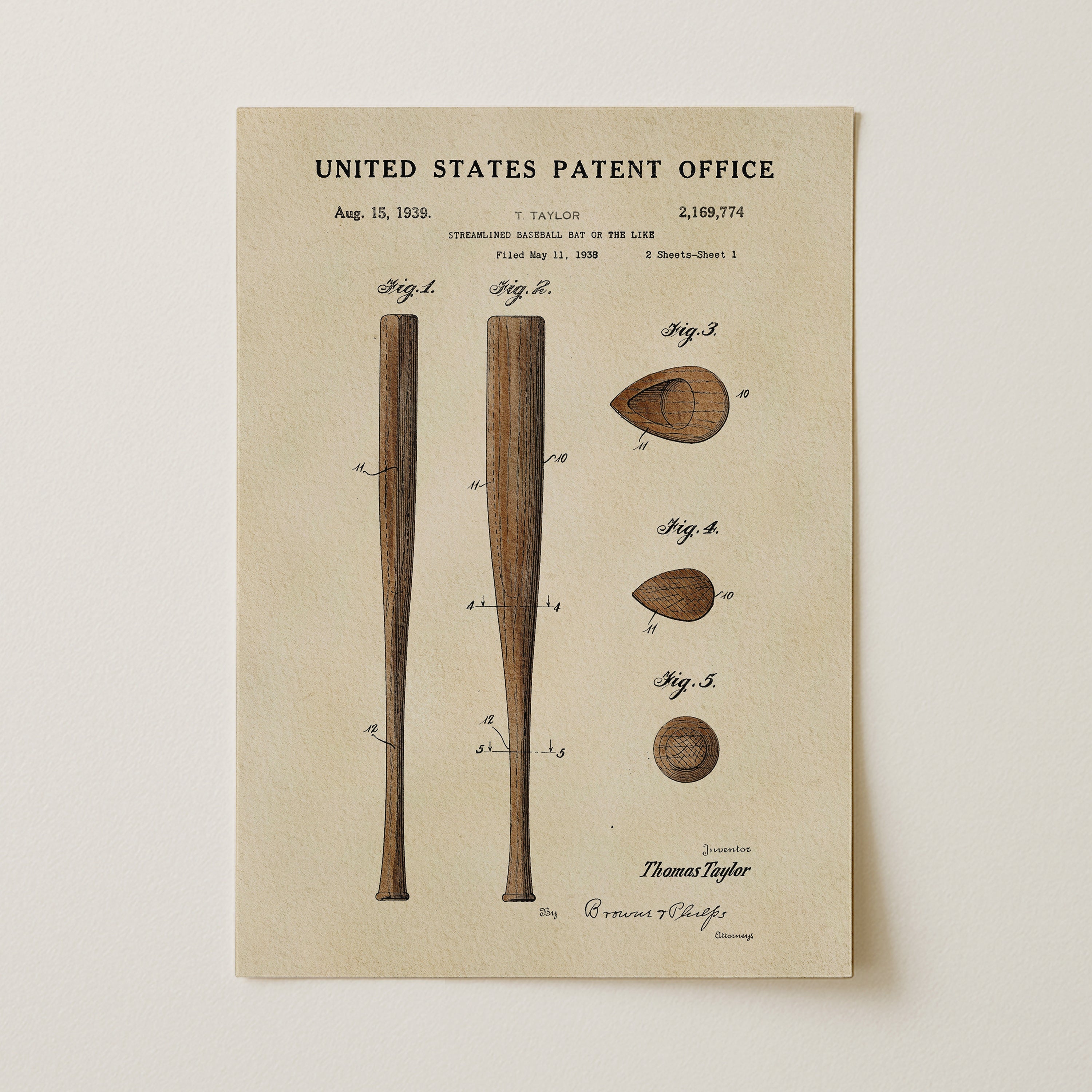 Baseball Bat US Patent Art Print | Sports-Themed Wall Art | Dorm Decor for Guys | Campus Greek Fit