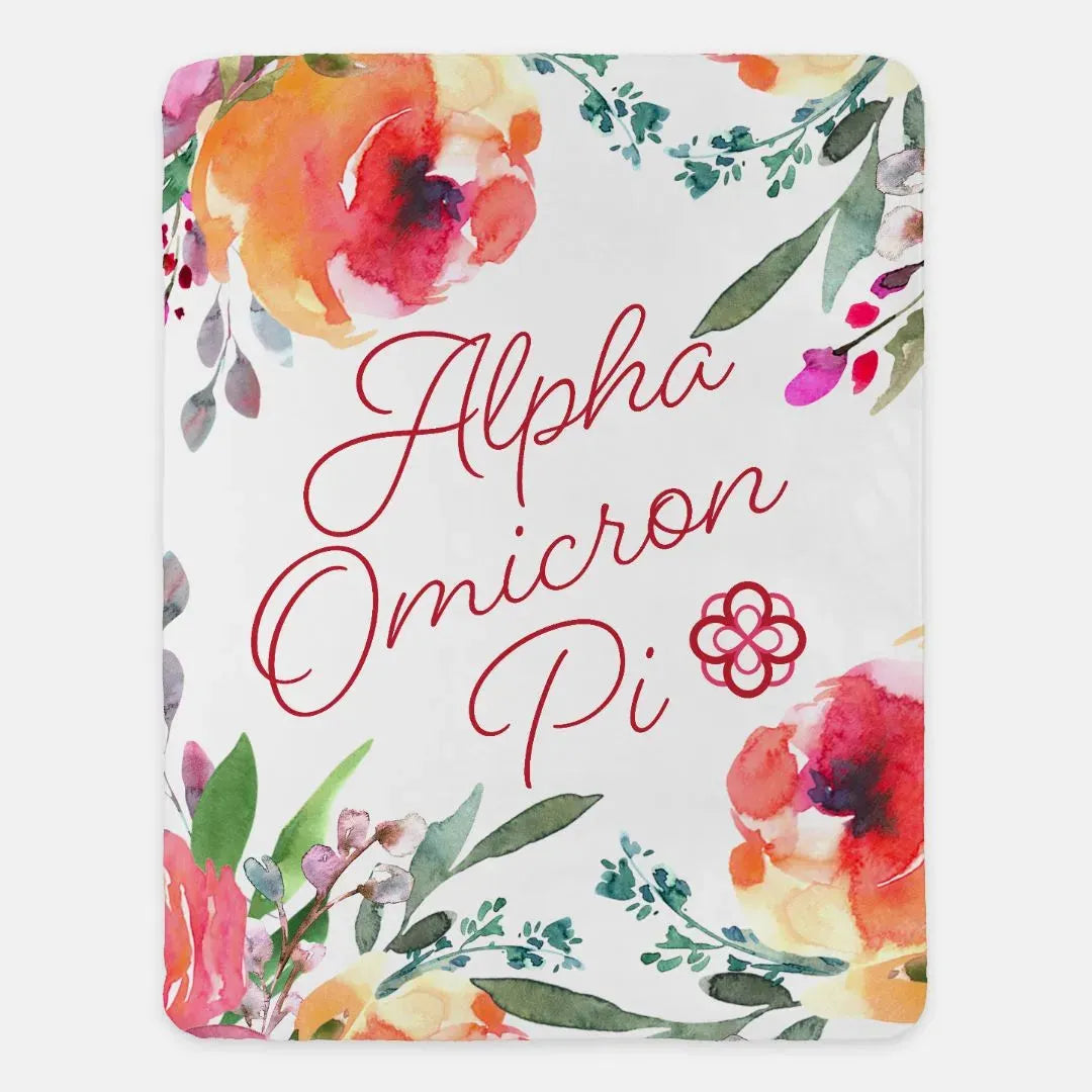 Alpha Omicron Pi XL 60x80 Sherpa Throw Blanket - Floral Throw Blankets