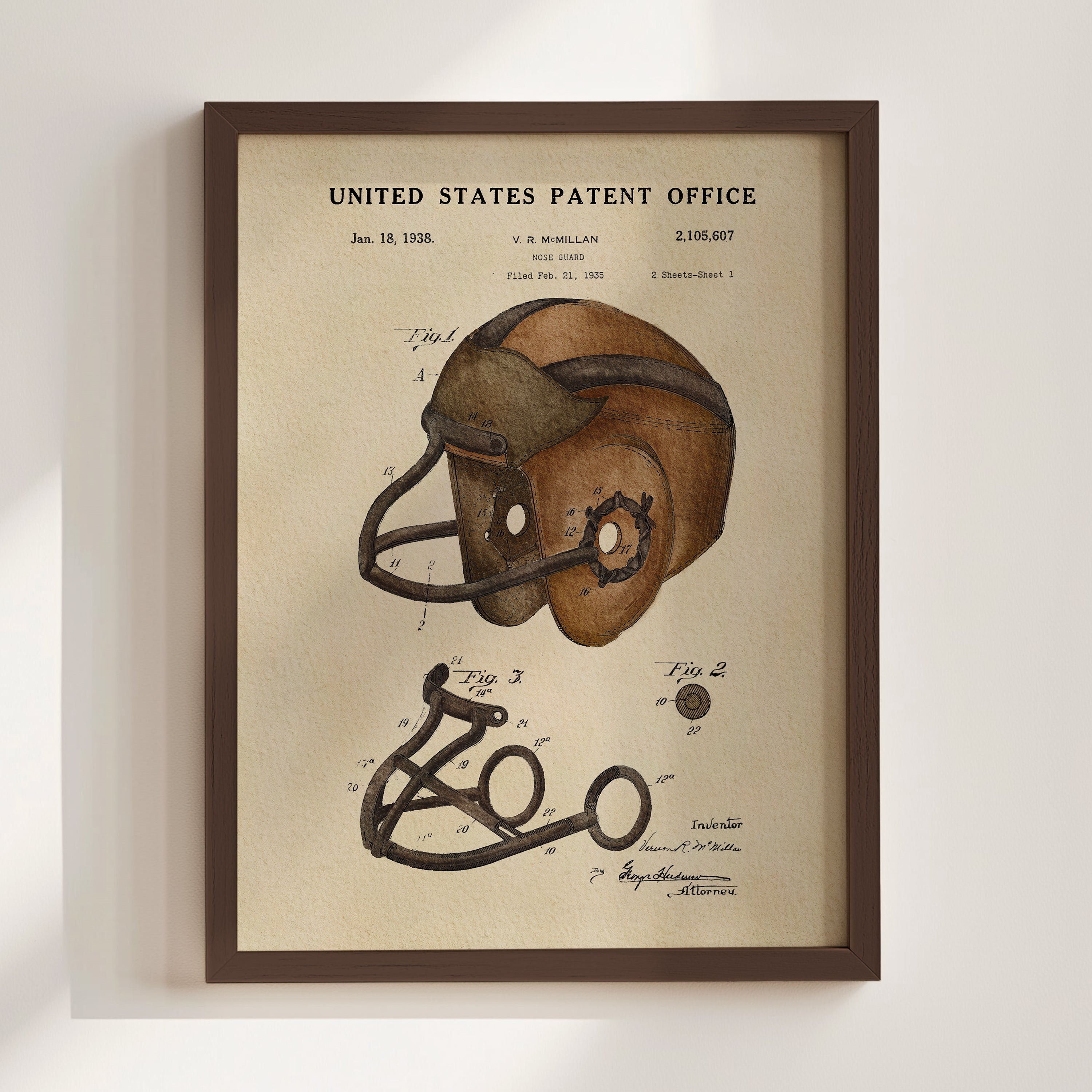 Vintage Football Helmet US Patent Art Print | Sports-Themed Dorm Decor | Campus Greek Fit