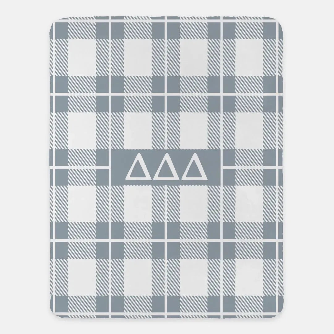 Tri Delta XL 60x80 Plaid Sherpa Blanket - Silver Throw Blankets