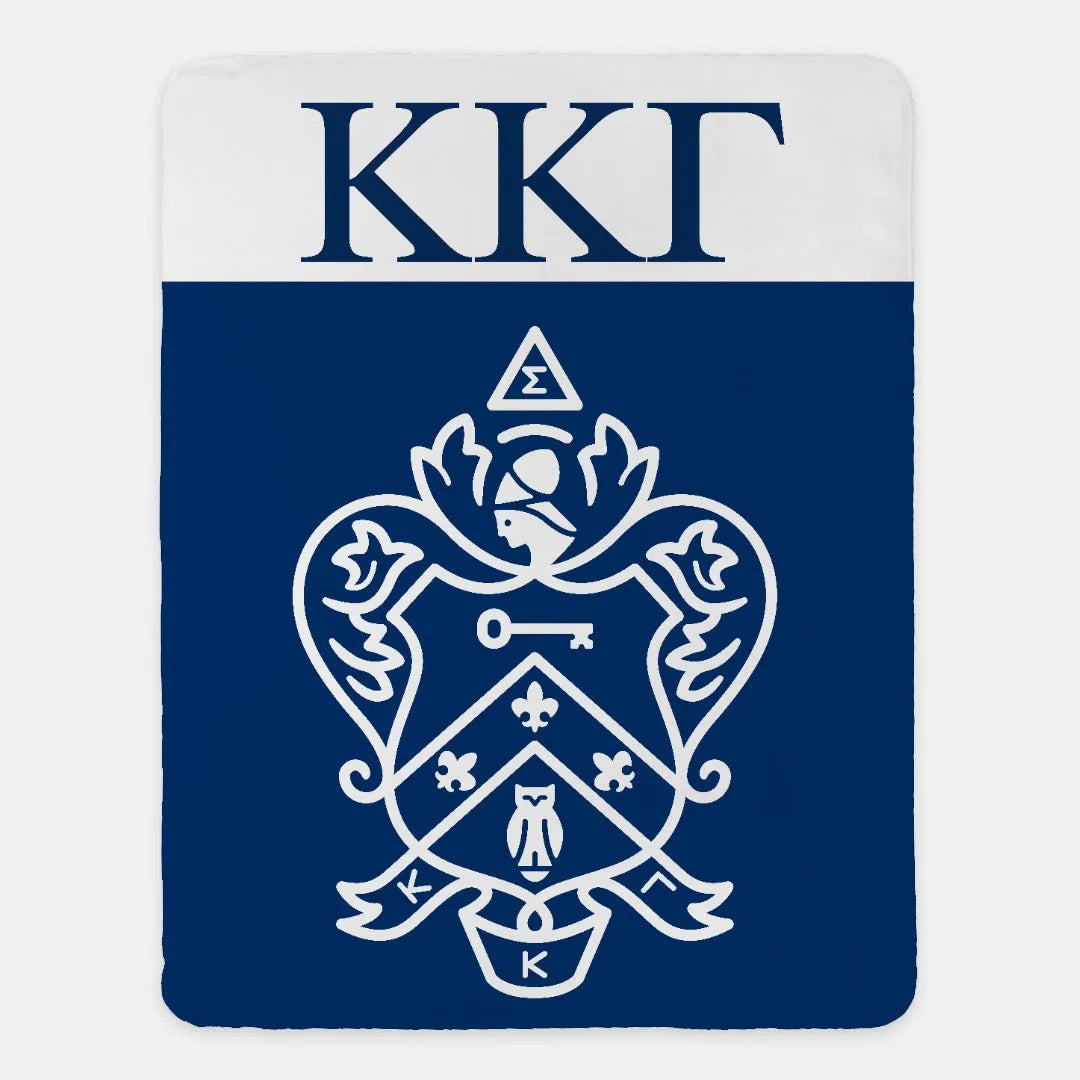 Kappa Kappa Gamma Sherpa Blanket XL 60x80 Blue Wide Band | KKG Merch| Festive Fit Home