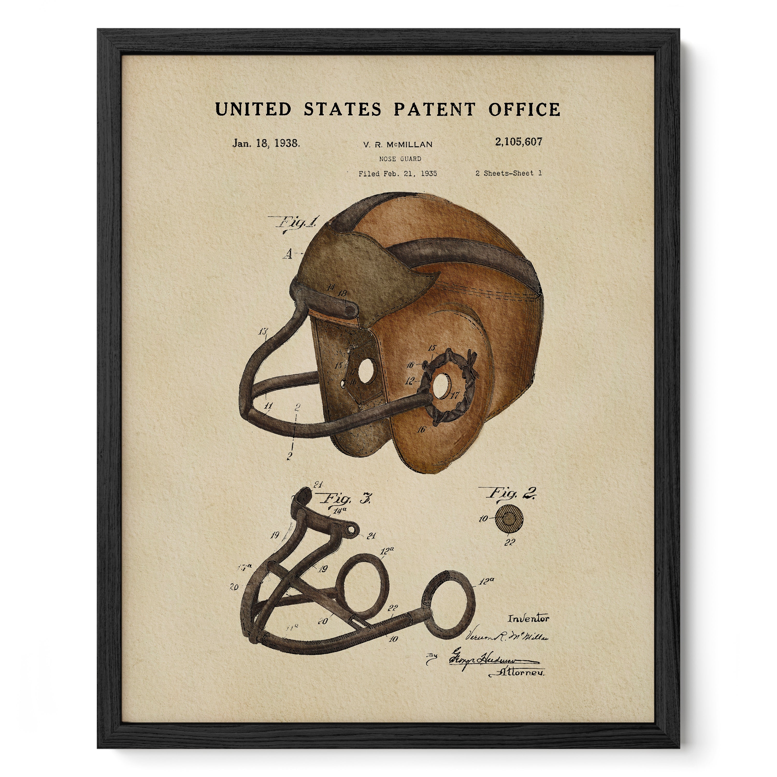Vintage Football Helmet US Patent Art Print | Sports-Themed Dorm Decor | Campus Greek Fit