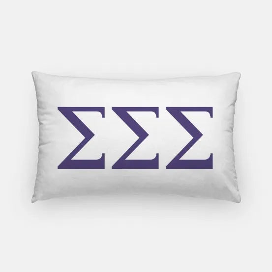 Tri Sigma Lumbar Throw Pillow Cover - Knockout Greek Letters White Royal Purple Pillow Covers