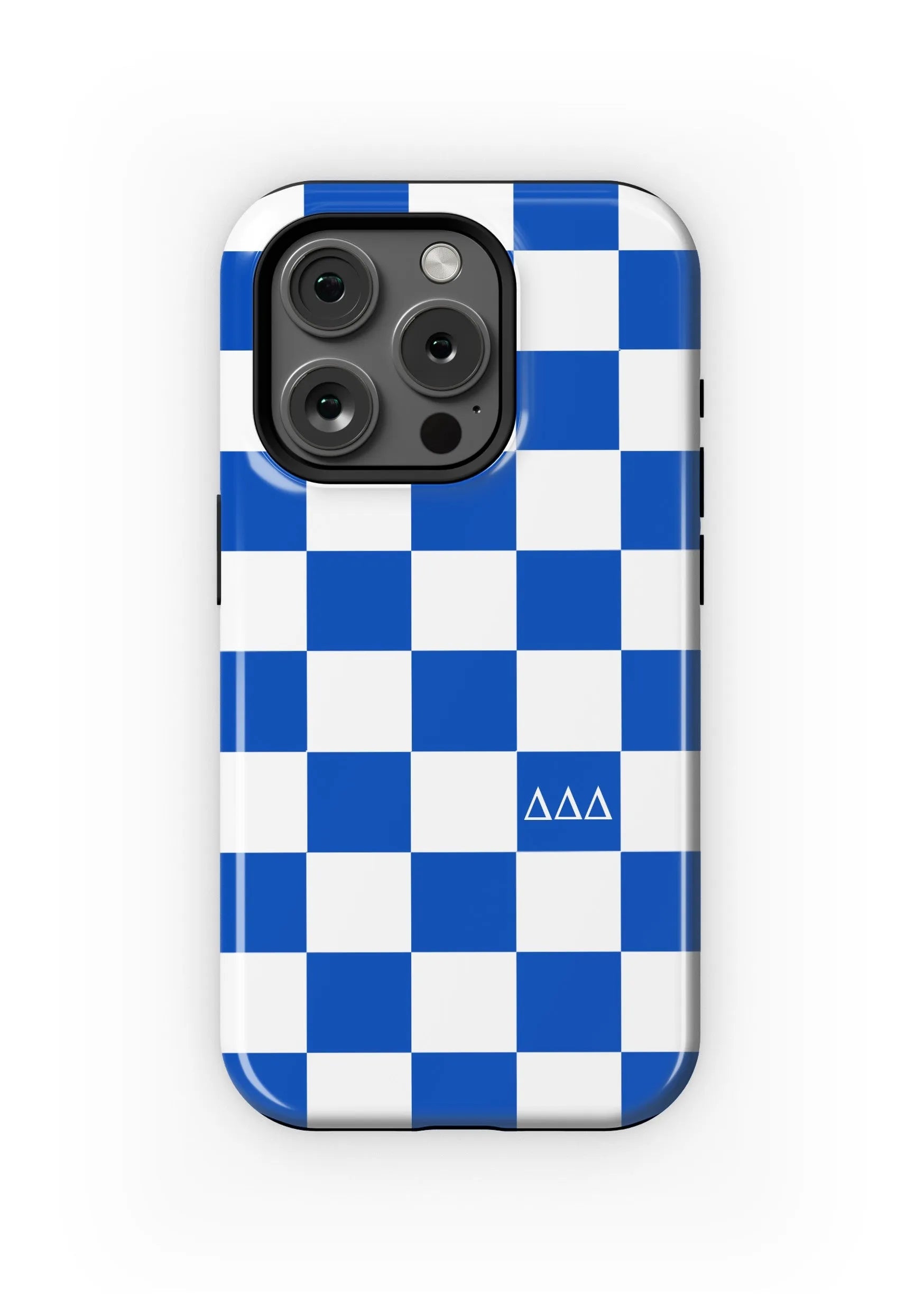 Tri Delta iPhone 16, 15, 14 Mobile Phone Case - Blue Check Gloss Mobile Phone Cases