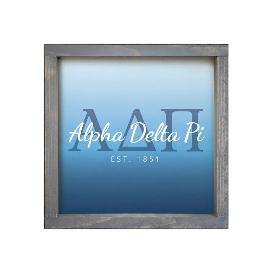 Alpha Delta Pi 12x12 Wood Framed Sign - Midnight Gradient Weathered Gray Wall Art & Signs