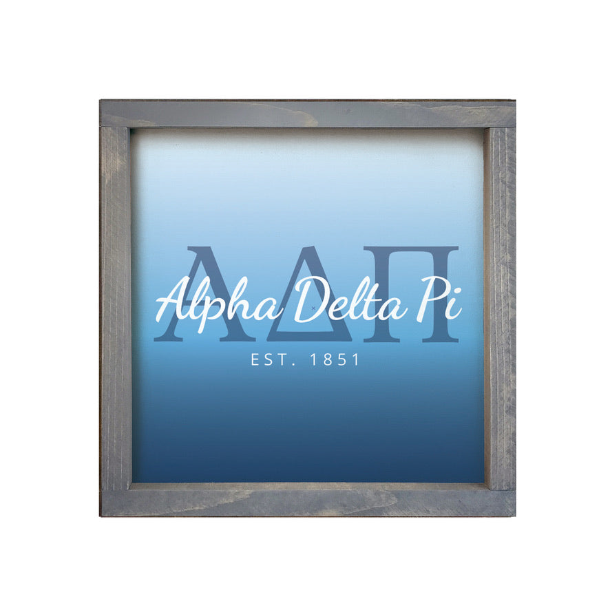 Alpha Delta Pi 12x12 Wood Framed Sign - Midnight Gradient | Wall Art