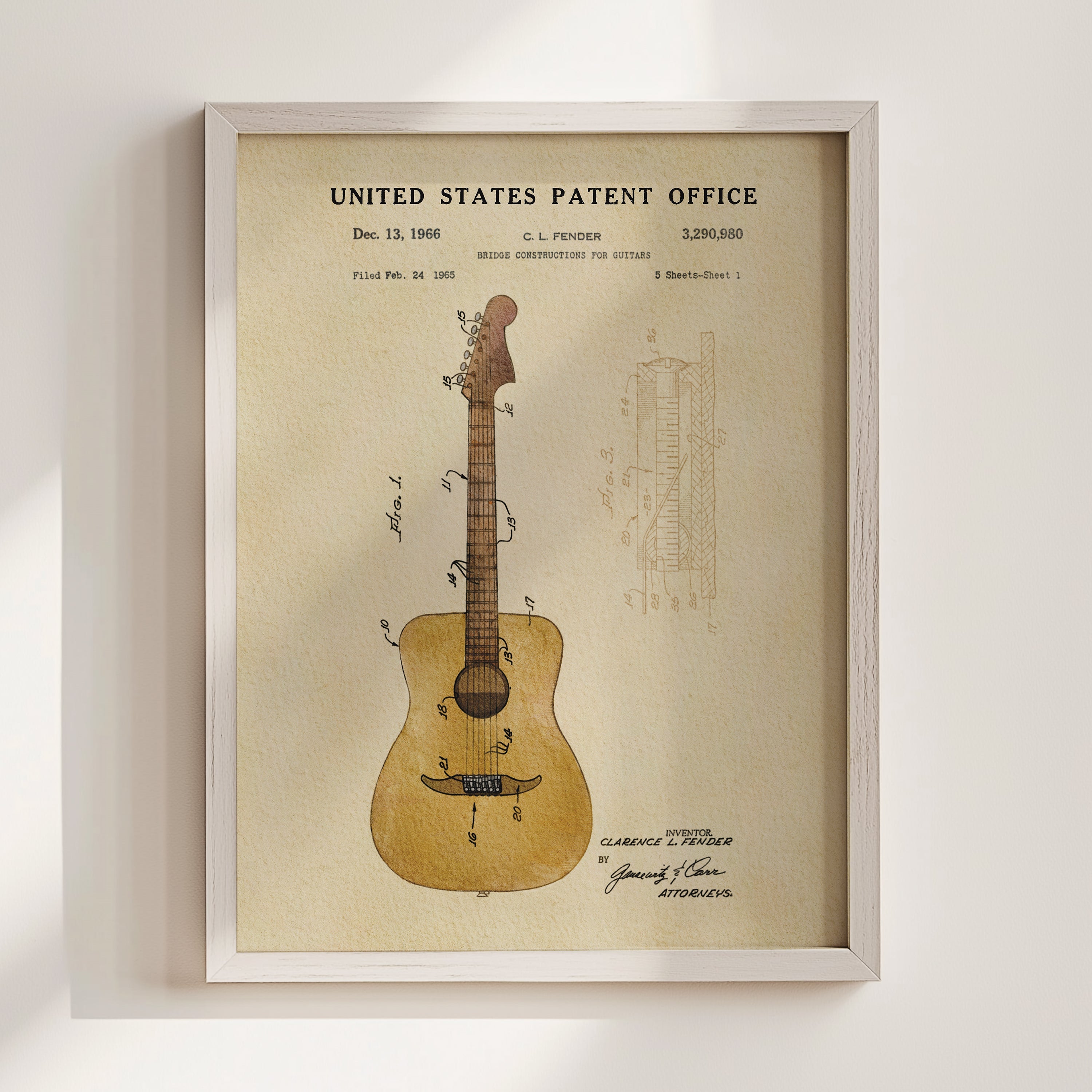Acoustic Guitar US Patent Art Print | Music Themed Dorm Decor