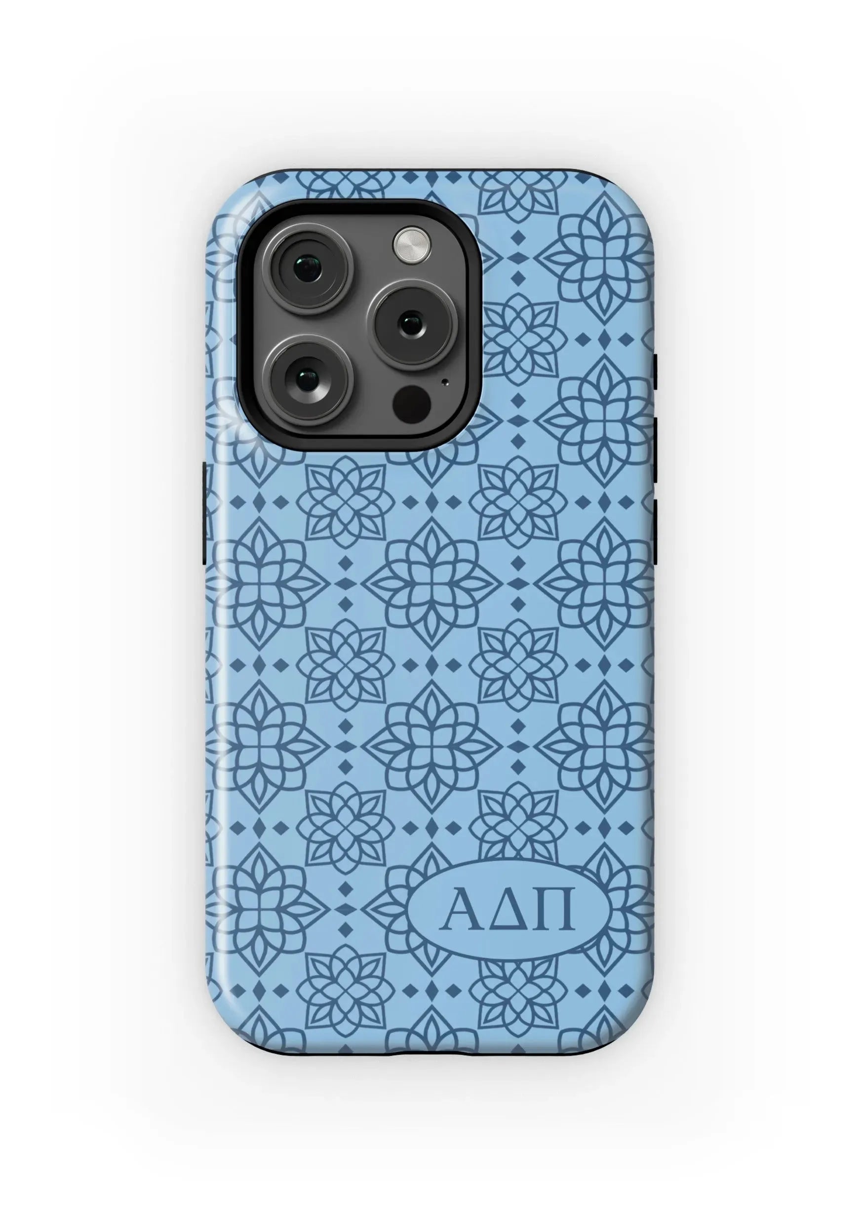 Alpha Delta Pi iPhone 16, 15, 14 Mobile Phone Case - Adelphean Blue Ornate Matte Mobile Phone Cases