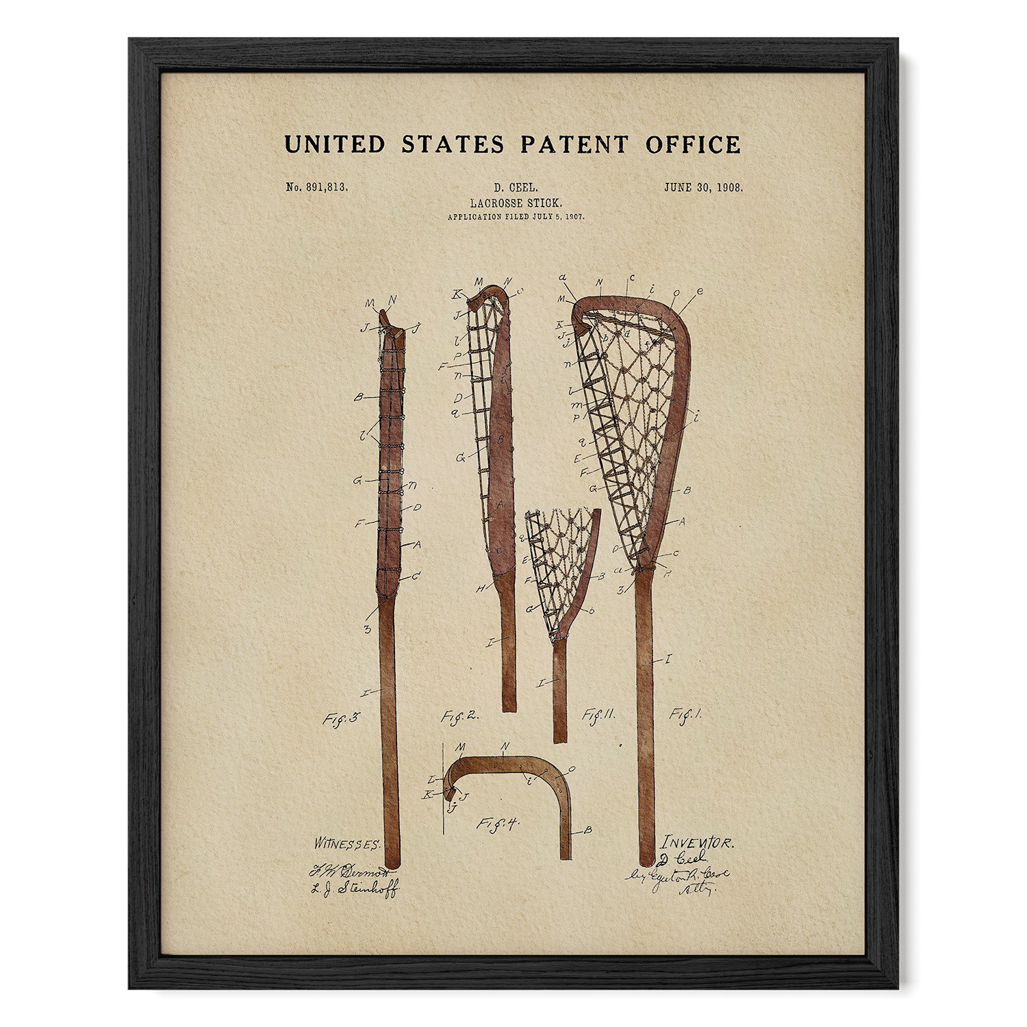 Original Lacrosse Stick US Patent Art Print | Sports-Themed Dorm Decor | Campus Greek Fit