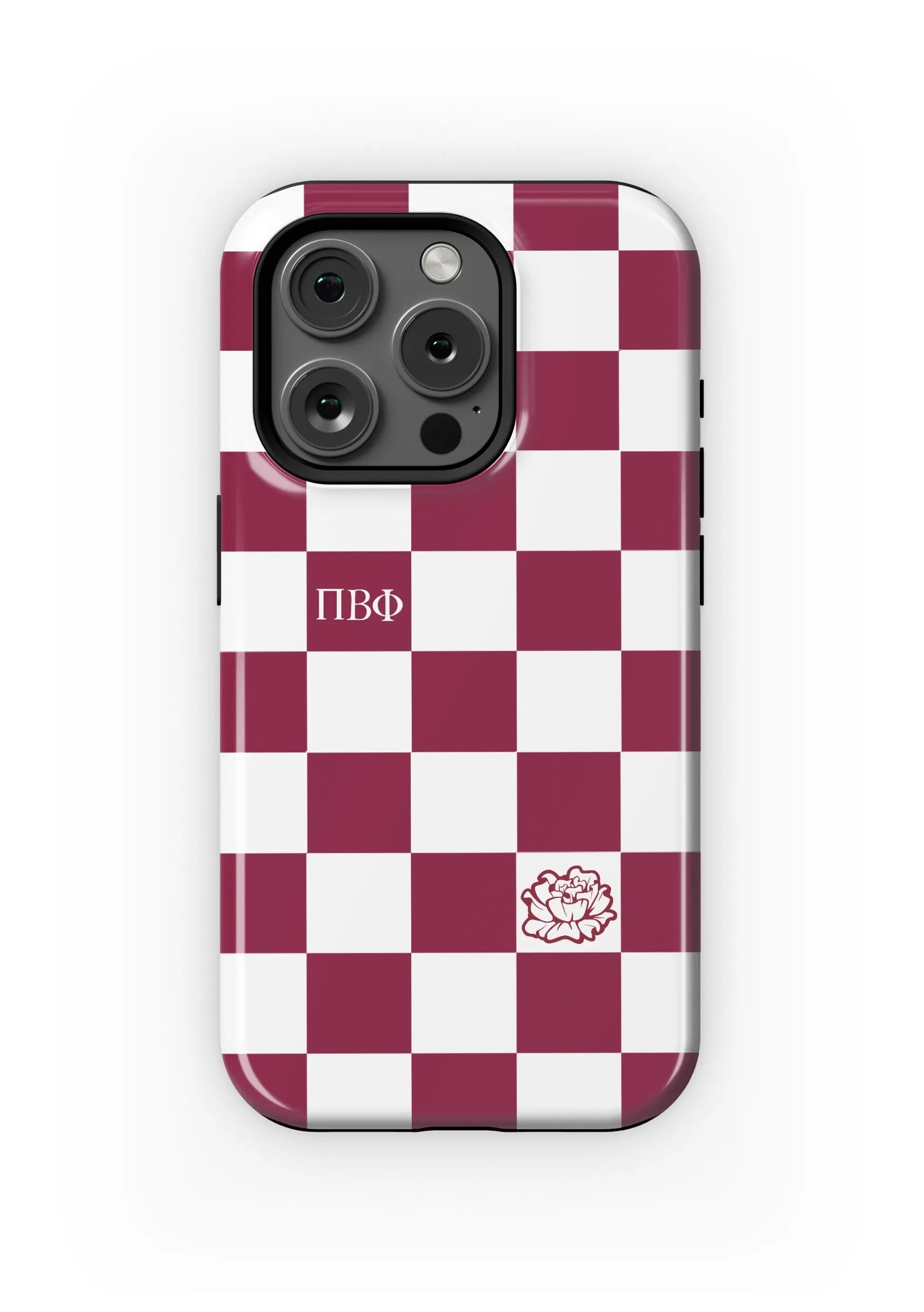 Pi Beta Phi iPhone 16, 15, 14 Mobile Phone Case - Wine Check Gloss Mobile Phone Cases