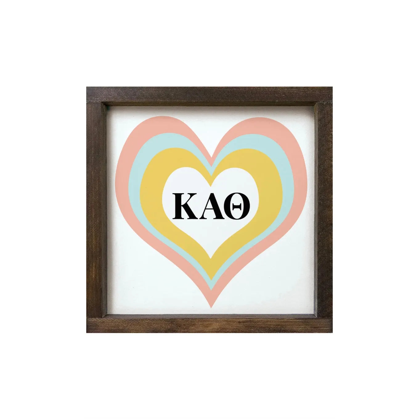 Kappa Alpha Theta 12x12 Heart Wood Framed Sign Walnut Stain Wall Art & Signs
