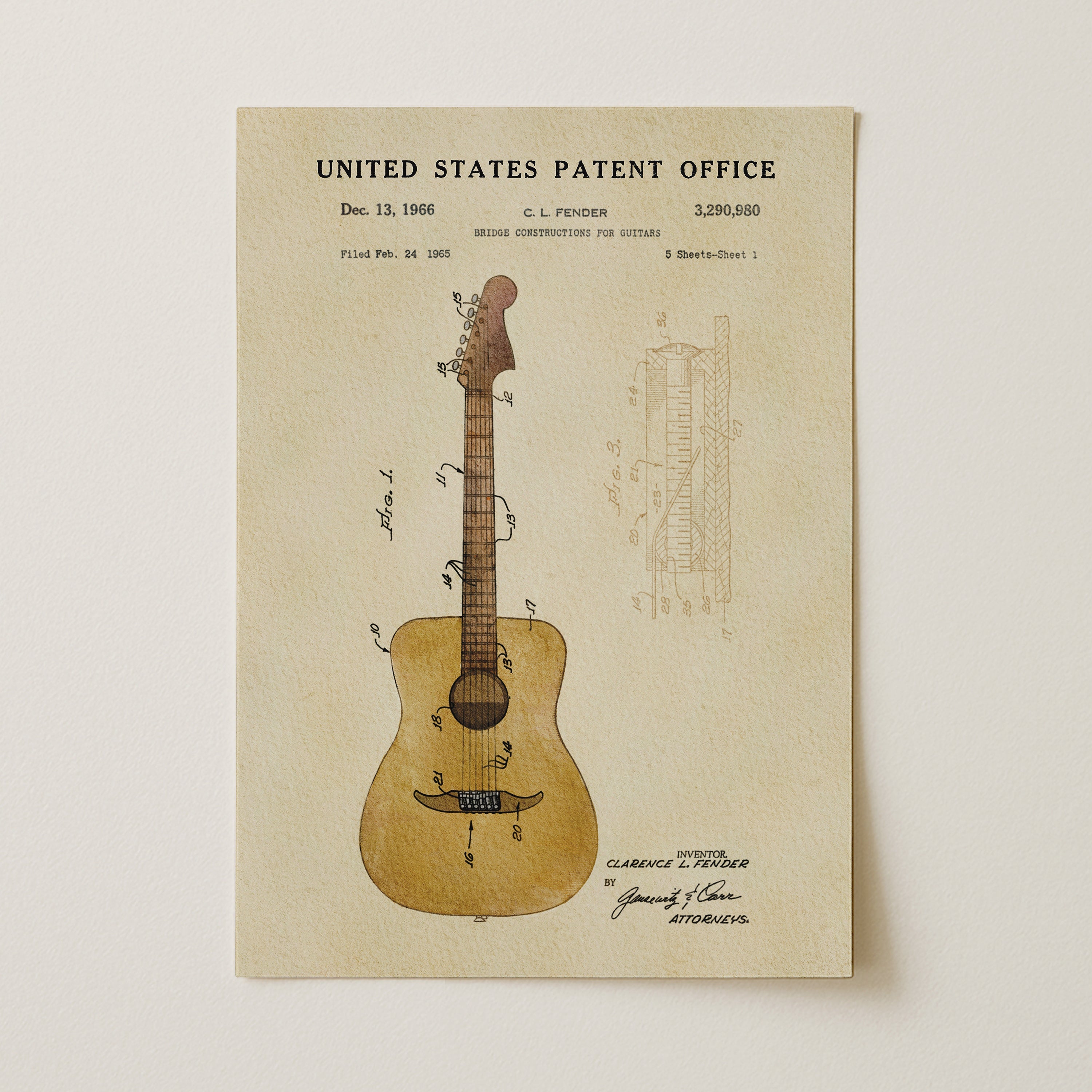 Acoustic Guitar US Patent Art Print | Music Themed Dorm Decor