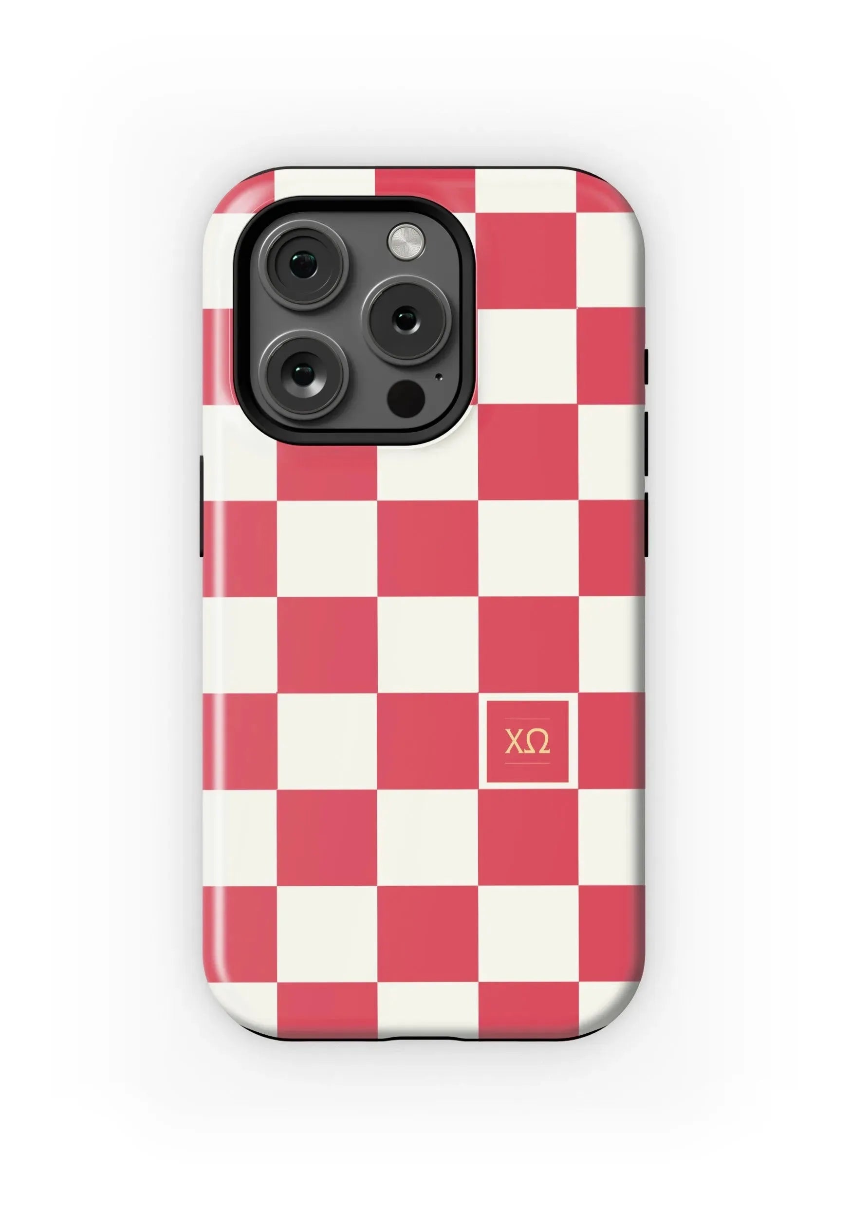 Chi Omega iPhone 16, 15, 14 Mobile Phone Case - Red Check Matte Mobile Phone Cases