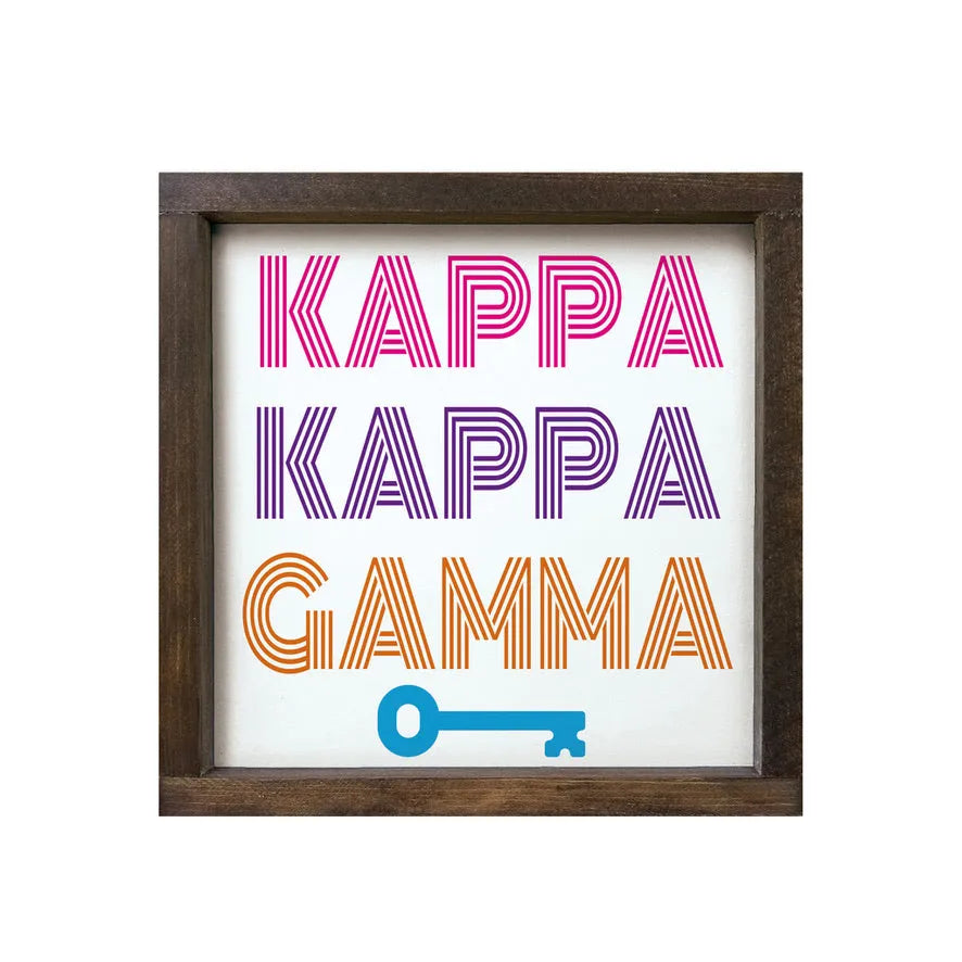 Kappa Kappa Gamma Monoton Framed Wood Sign - 12"x12" Walnut Stain Wall Art & Signs
