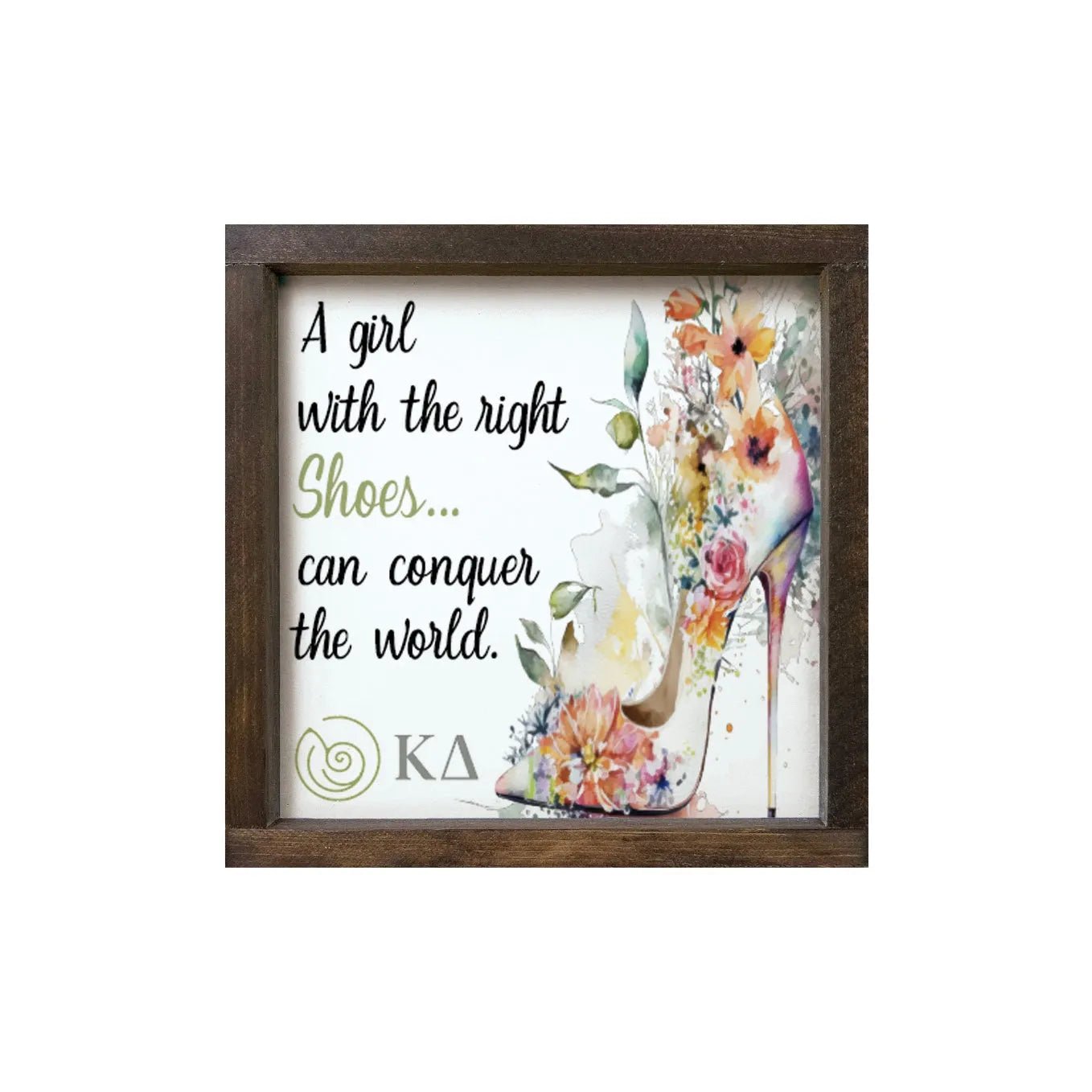 Kappa Delta 12x12 Wood Framed Sign - The Right Shoes Walnut Stain Wall Art & Signs