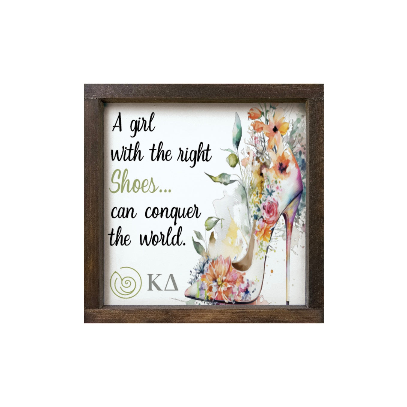 Kappa Delta 12x12 Wood Framed Sign - The Right Shoes | Kaydee Wall Art