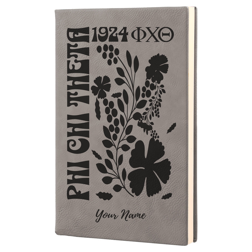 Phi Chi Theta Personalized Leatherette Notebook Journal - Retro Floral