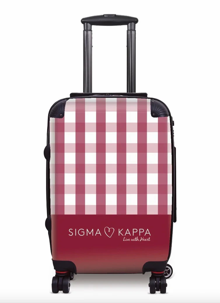 Sigma Kappa Carry-on Luggage - Gingham Maroon Suitcases