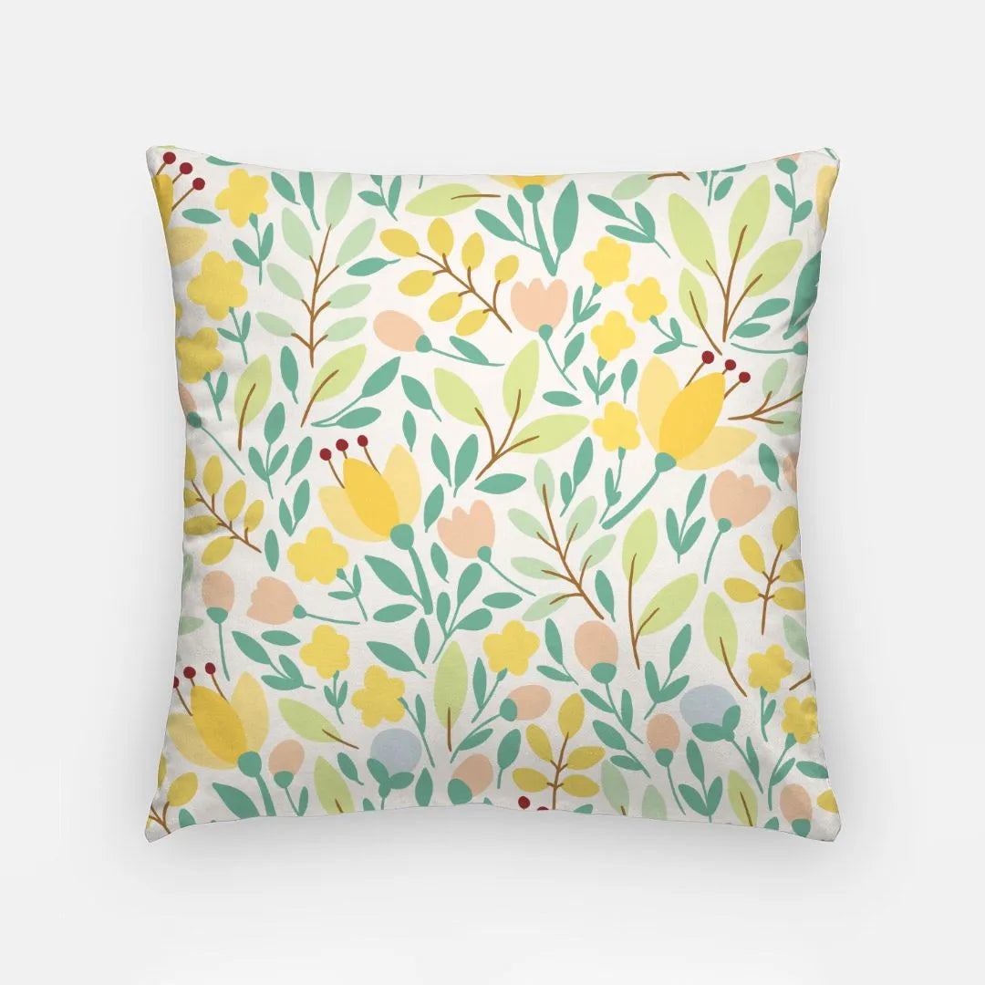 Flat Leaf Floral Monogram Pillow Cover 18" Yellow Classic Pillow Covers