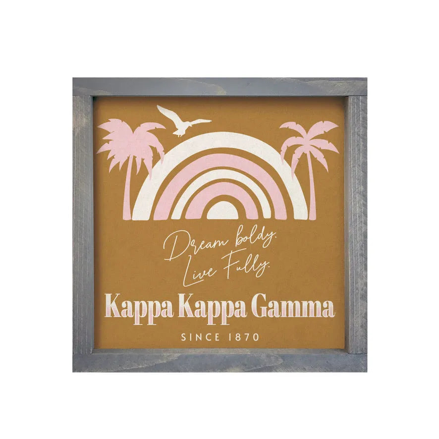 Kappa Kappa Gamma 12z12 Wood Framed Sign - Rainbow Beach Weathered Gray Wall Art & Signs