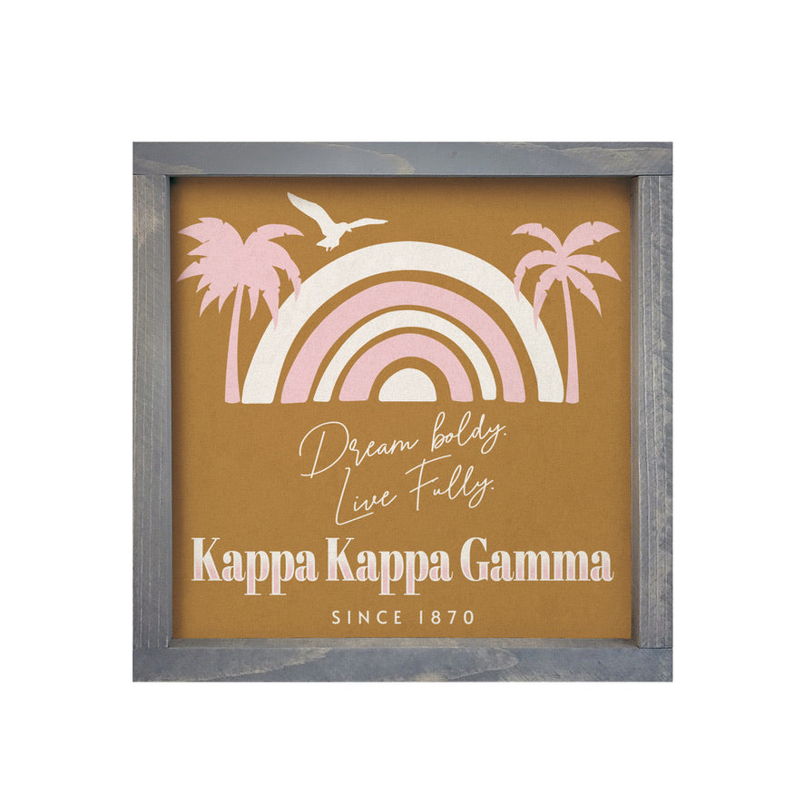 Kappa Kappa Gamma Wood Framed Sign 12x12 Rainbow Beach | KKG Wall Art