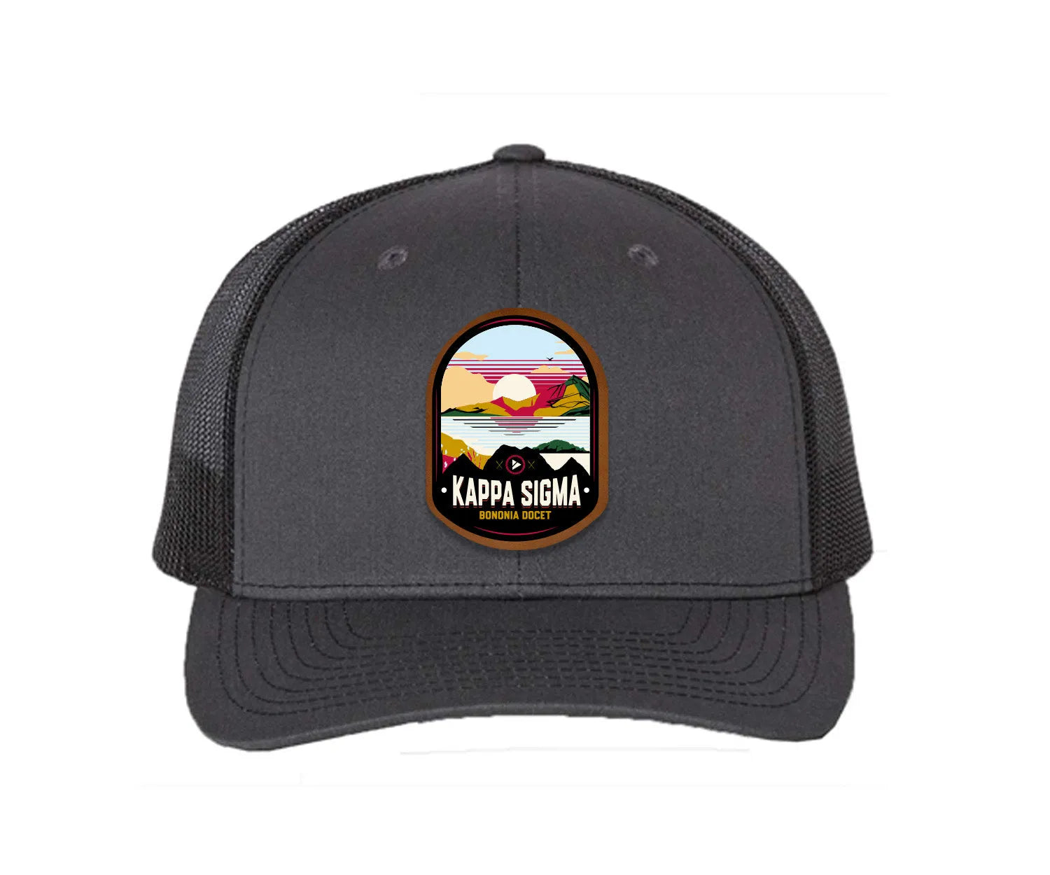 Kappa Sigma Richardson 112 UV Print Leatherette Patch Trucker Hat - Ventura Charcoal Black Trucker Hat