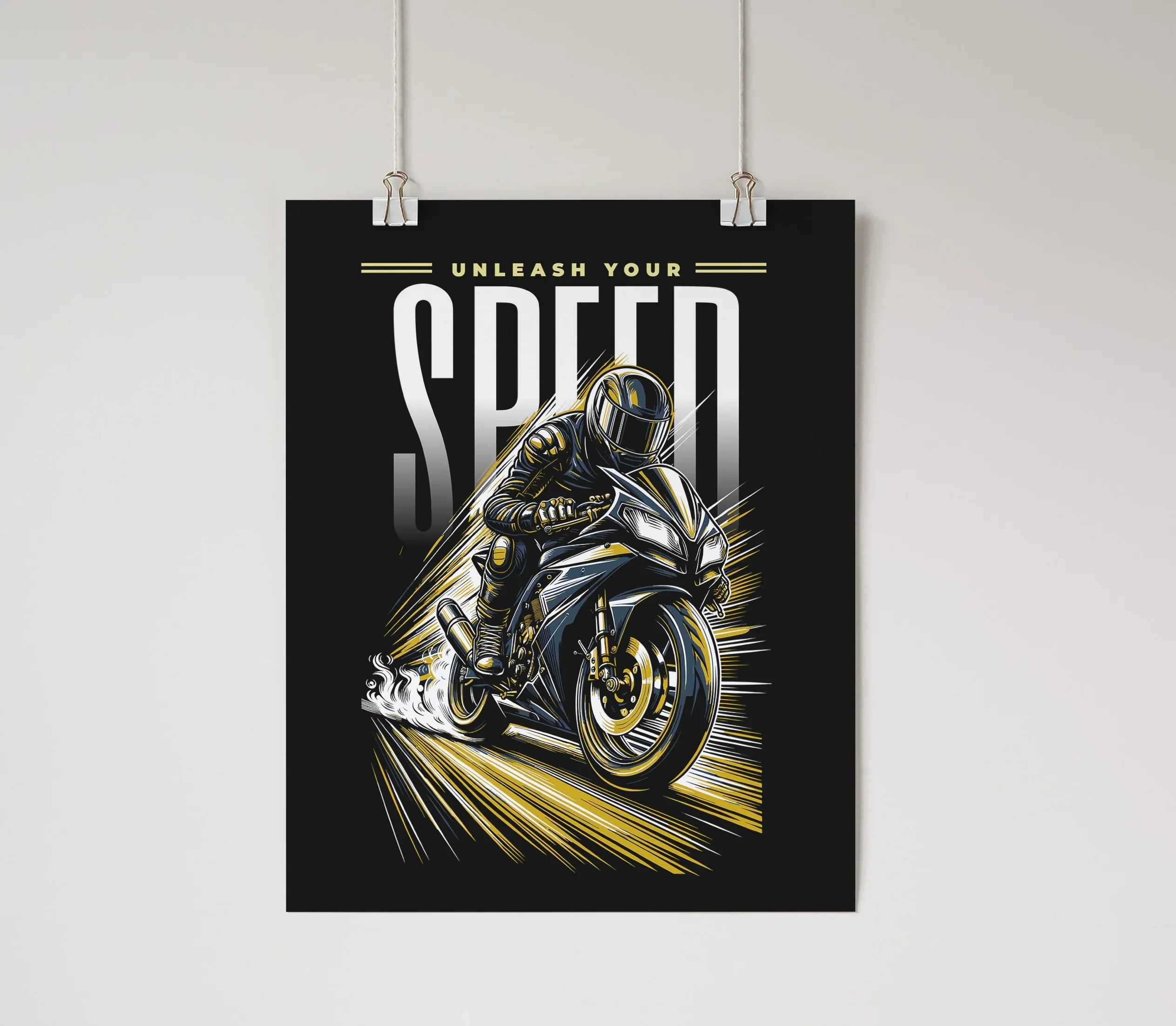 Unleash Your Speed - Motorcycle Wall Poster Gold Wall Art & Signs