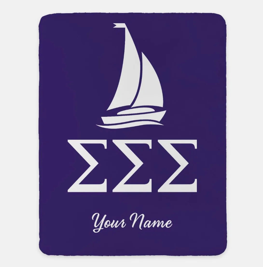 Personalized Tri Sigma XL 60x80 Sherpa Throw Blanket Royal Purple Throw Blankets