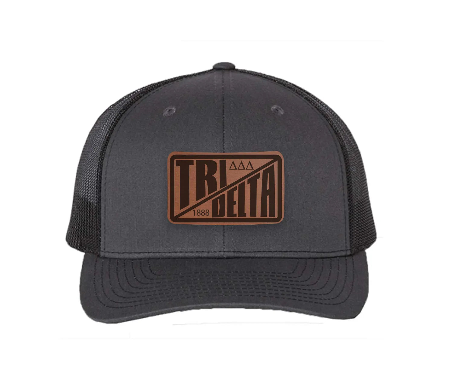Tri Delta Richardson 112 Leatherette Patch Trucker Hat - Divide Charcoal Black Trucker Hat