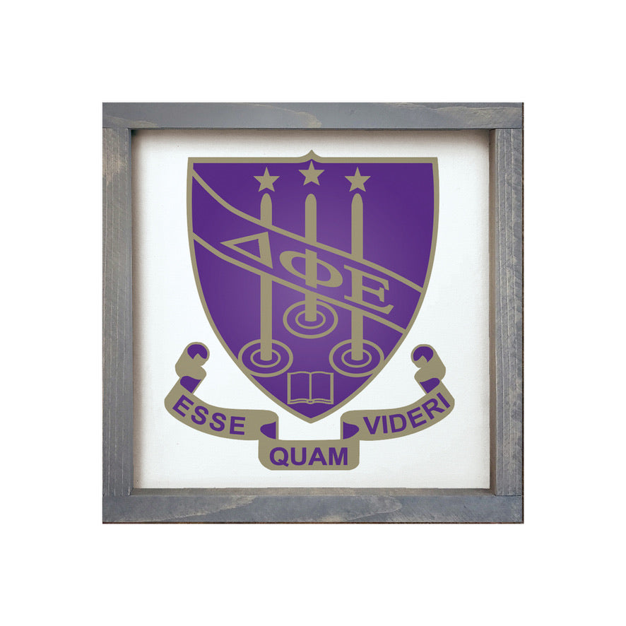 Delta Phi Epsilon 12x12 Wood Framed Sign - Crest | Custom DPHIE Gifts