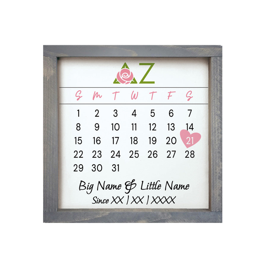 Delta Zeta Personalized Big Little Calendar Framed Sign - 12x12