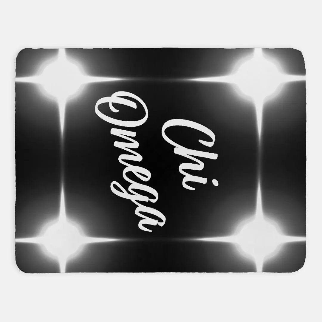 Chi Omega XL 60x80 Sherpa Blanket Black Flashing Lights Throw Blankets