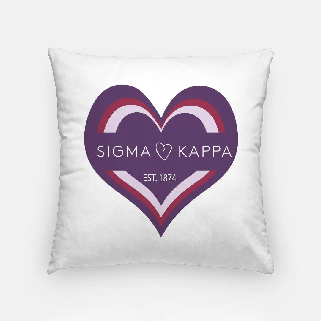 Sigma Kappa Throw Pillow Cover - Heart 18" | Custom Gifts and Decor | Official Merchandise | Festive Fit Home