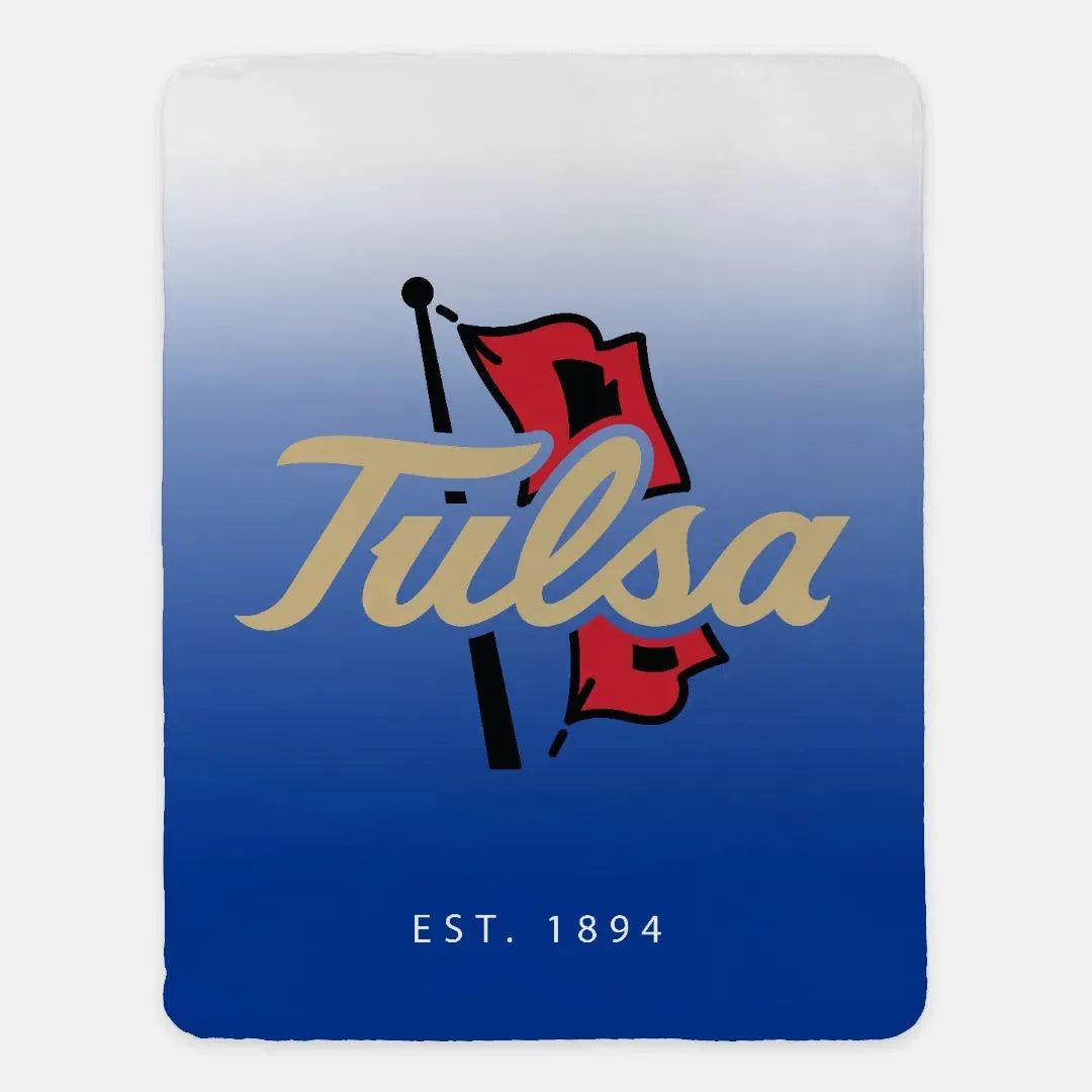 University of Tulsa XL 60x80 Sherpa Throw Blanket - Blue Gradient Throw Blankets