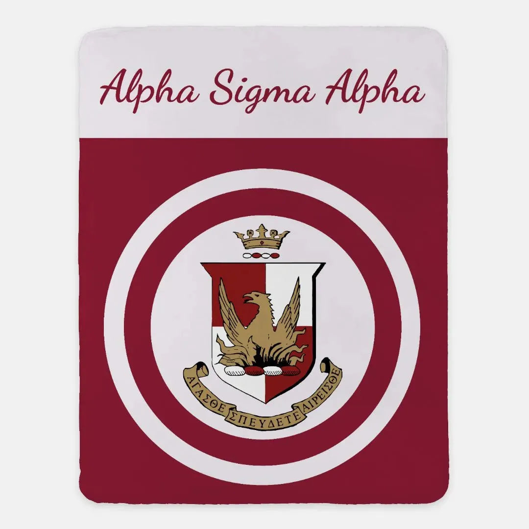 Alpha Sigma Alpha XL 60x80 Sherpa Throw Blanket - Crest Bullseye Throw Blankets