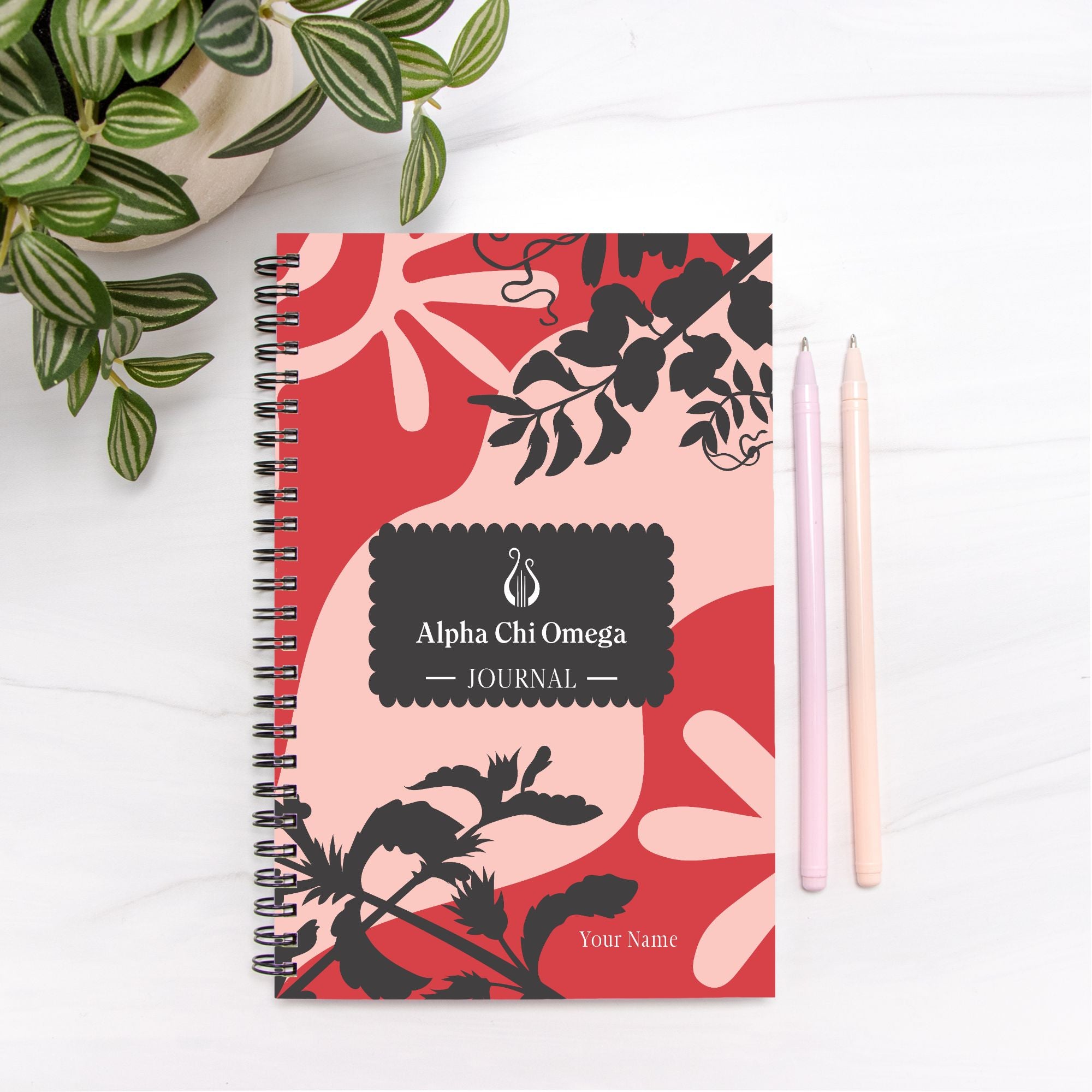 Alpha Chi Omega Hardcover Notebook Journal - Abstract Leaves