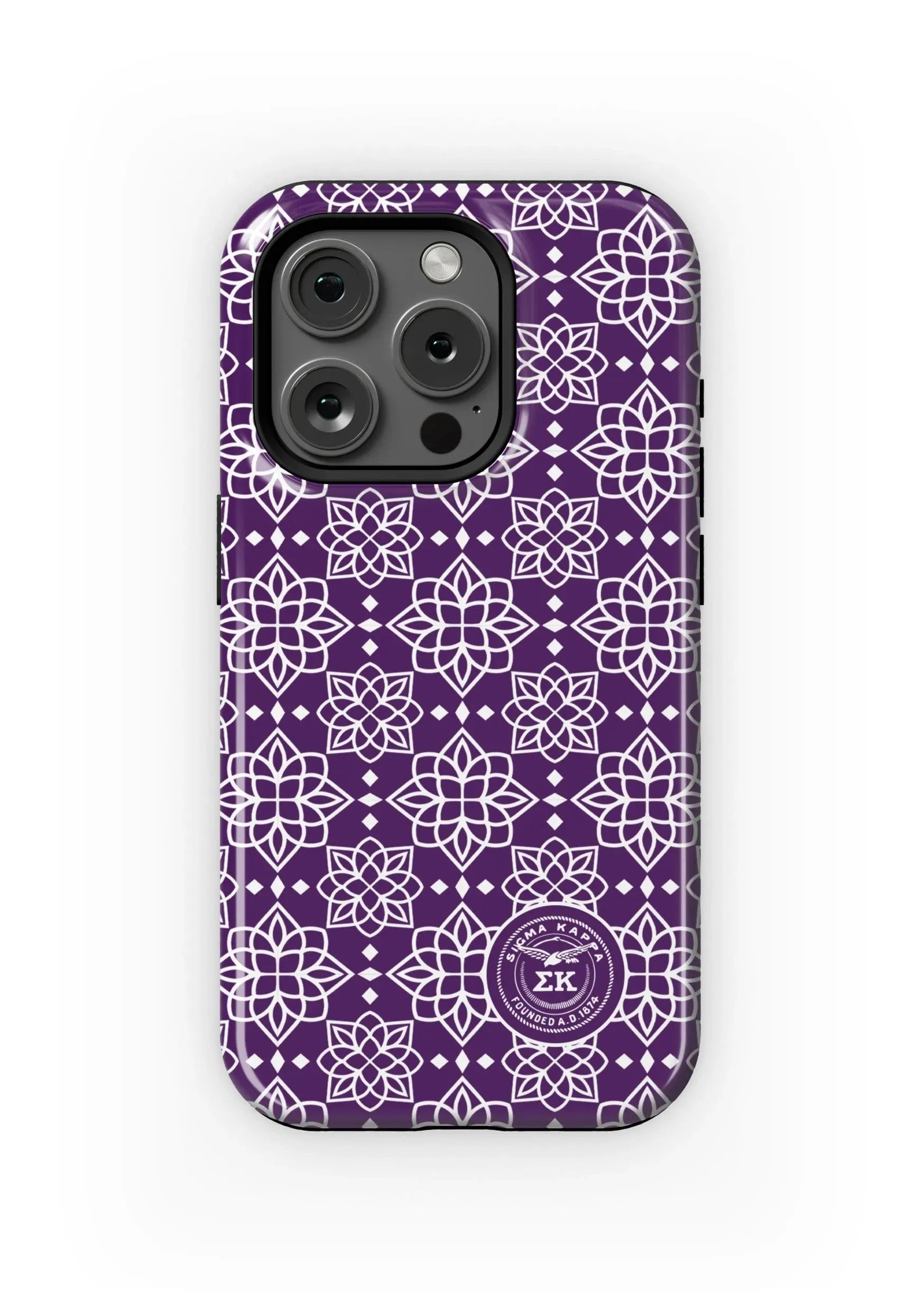 Sigma Kappa iPhone 16, 15, 14 Mobile Phone Case - Purple Ornate Gloss Mobile Phone Cases