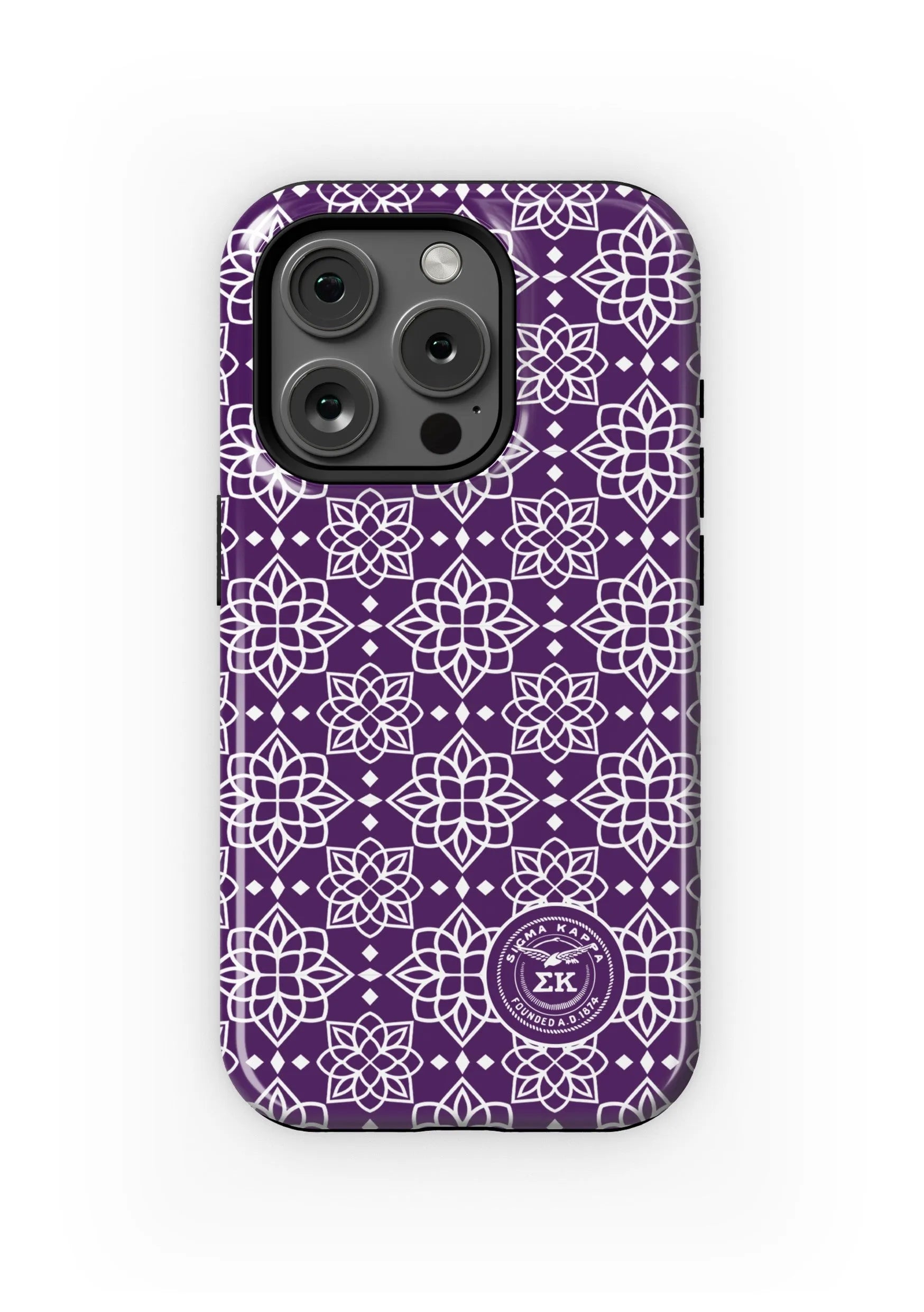 Sigma Kappa iPhone 16, 15, 14 Mobile Phone Case Purple Ornate | Gifts