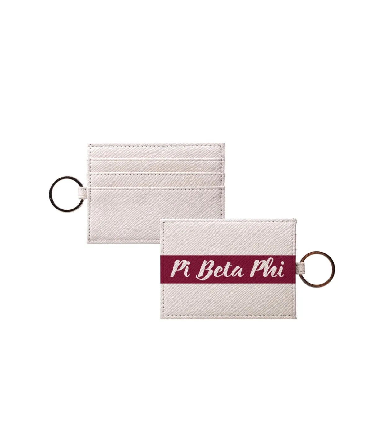 Pi Beta Phi Vegan Saffiano Leather Keychain Card Holder - Modern Stripe Wine Travel Wallet