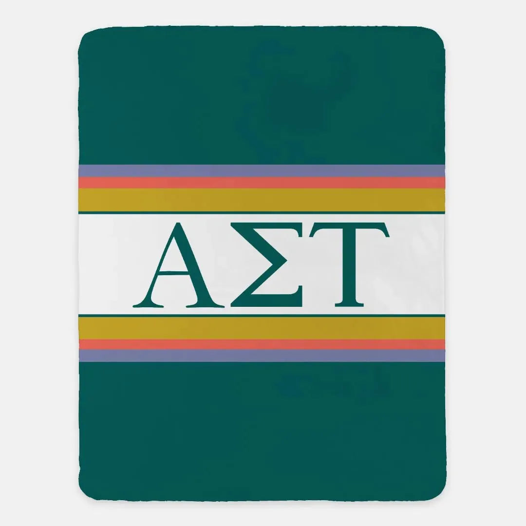 Alpha Sigma Tau XL 60x80 Sherpa Throw Blanket - Stripes Throw Blankets