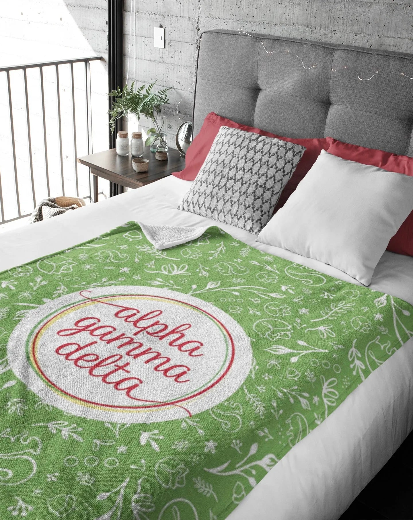 Alpha Gamma Delta XL 60x80 Sherpa Throw Blanket - Combo Pattern Throw Blankets