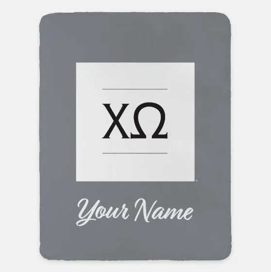 Chi Omega Personalized XL 60x80 Sherpa Throw Blanket Gray White Throw Blankets