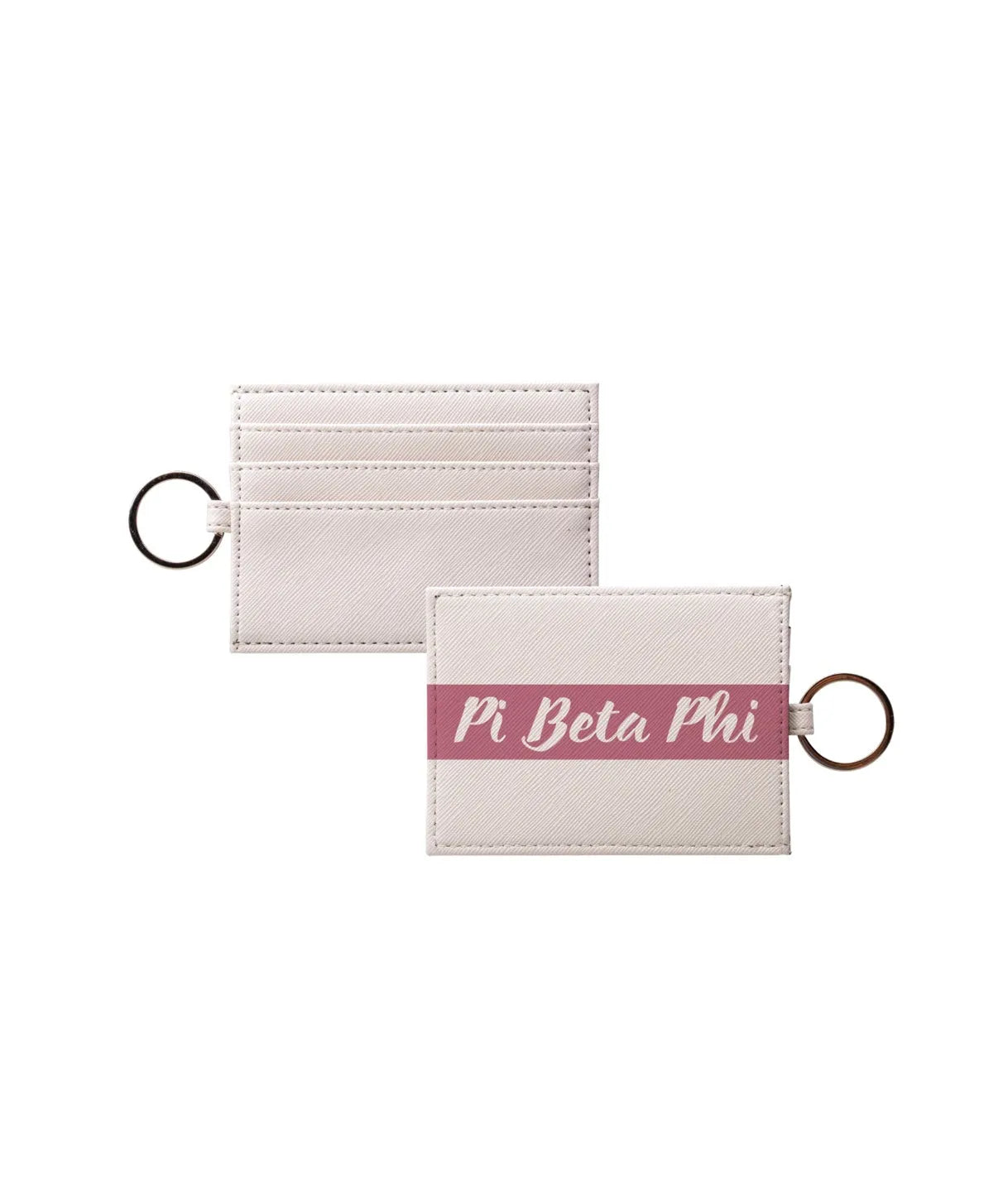 Pi Beta Phi Vegan Saffiano Leather Keychain Card Holder - Modern Stripe Rose Travel Wallet