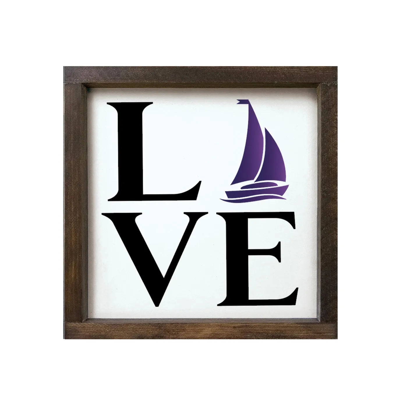 Tri Sigma 12x12 Wood Framed Sign - LOVE Sailboat Walnut Stain Wall Art & Signs